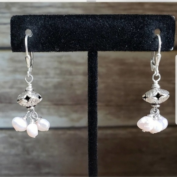 Rhodonite & Pearl Sterling Silver 4pc set Signed Bracelet Necklace Earrings - Picture 5 of 8